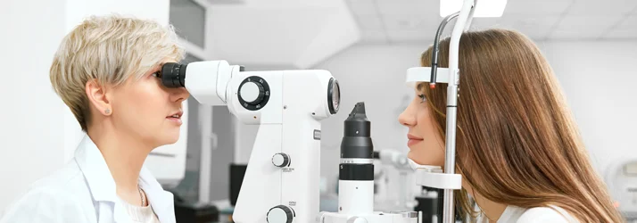 An optometrist examining a patient's eyes