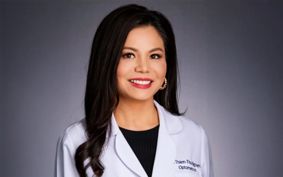 A professional photo of Dr. Thien-Thu Nguyen of Santa Ana Optometry, Inc. wearing a lab coat